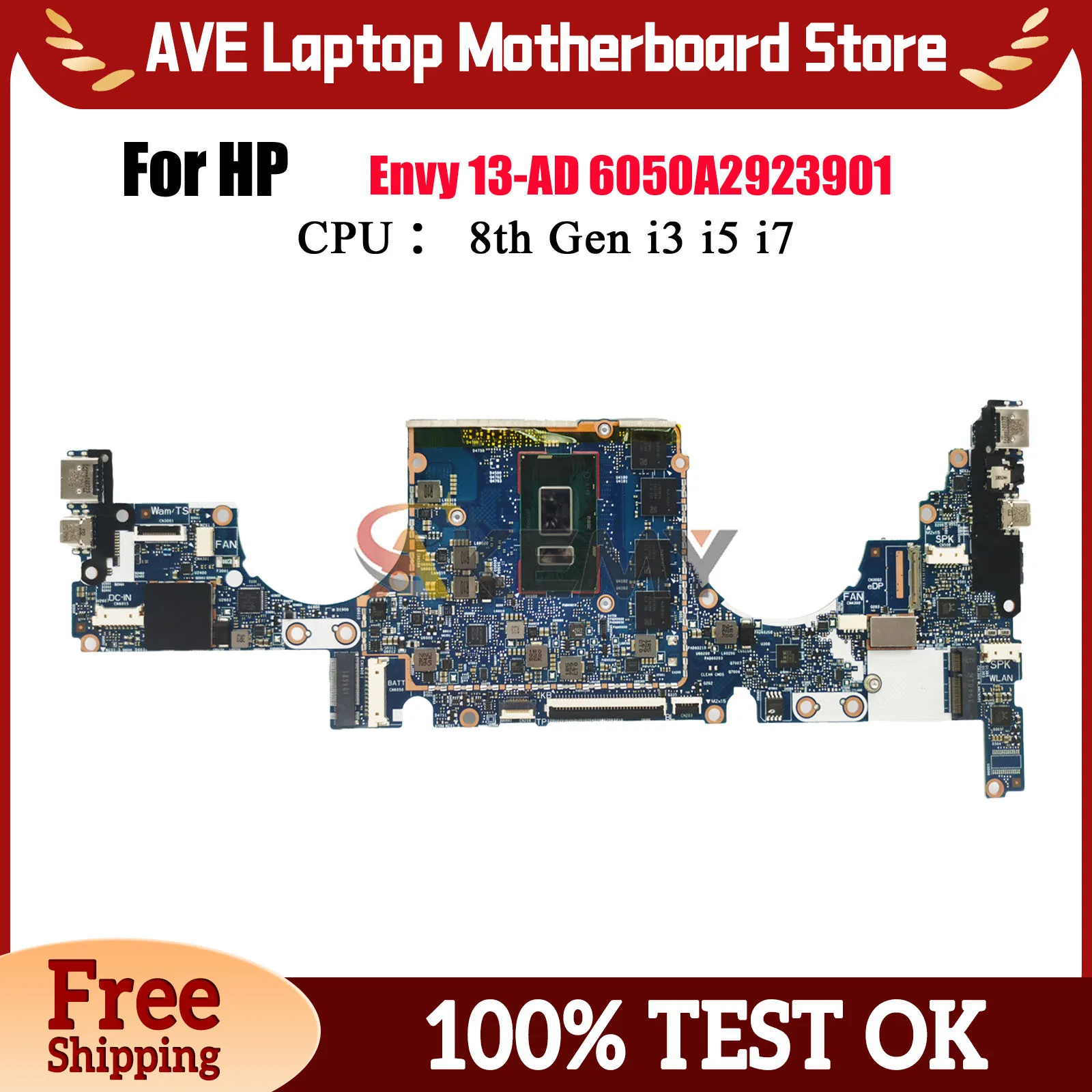 

6050A2923901 For HP Envy 13-AD Laptop Motherboard With i5-8250U i7-8550U CPU 8GB RAM 939646-601 939648-601 100% Fully Tested