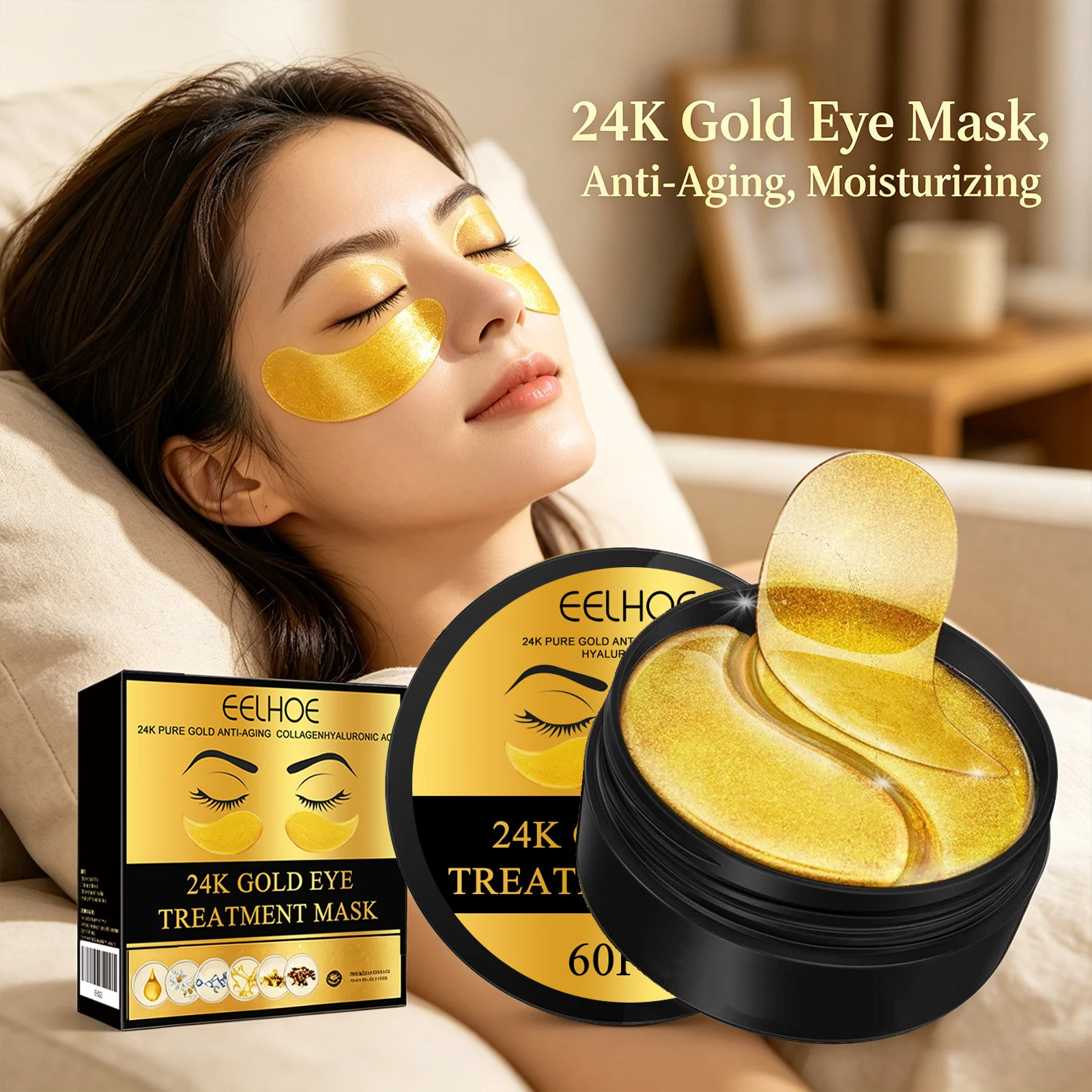 24k Gold Collagen Eye Mask Firming Skin Fading Fine Lines Eliminate Edema Eye Bag Reduce Dark Circles Hydrating Eye Care Patches