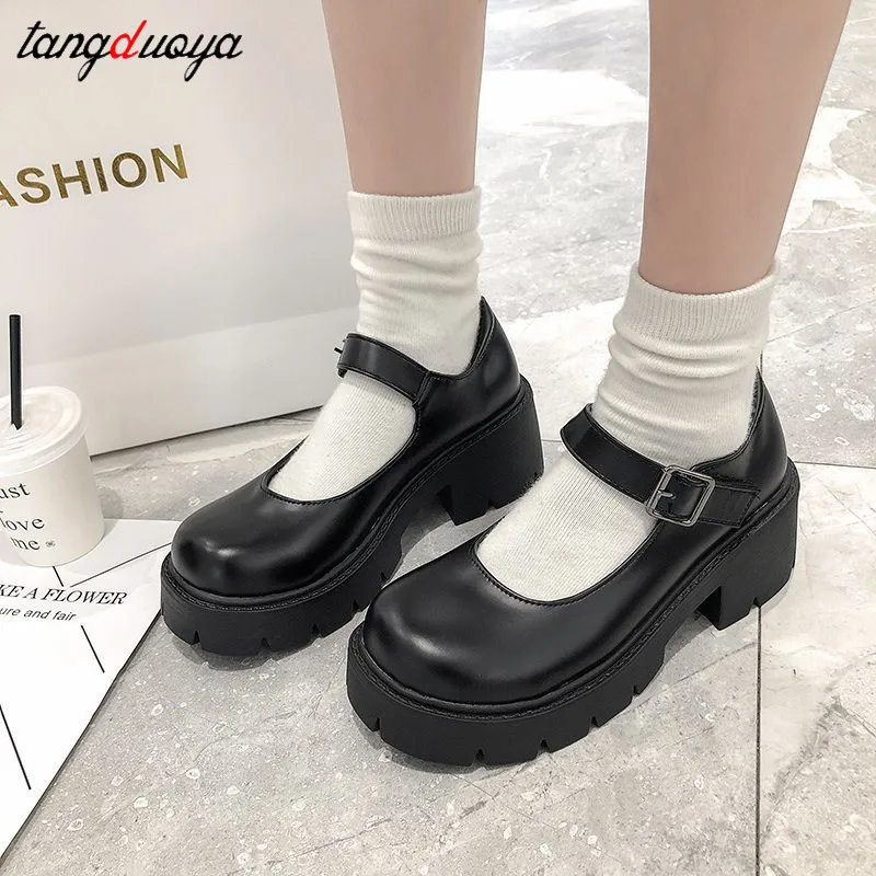 white mary jane Lolita shoes Japanese Students JK Female High Heel Uniform College Girl Shoes Platform shoes Mary Jane Vintage