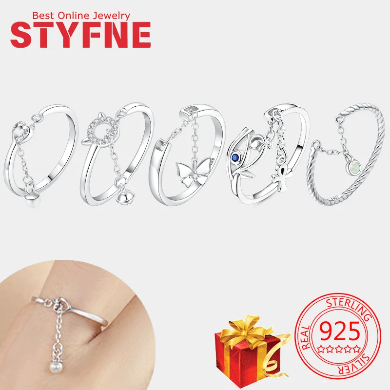 

Heart Chain Woman Rings S925 Sterling Silver Ring for Butterfly Cubic Zirconia Ring To My Daughter Rings With Gift Bag