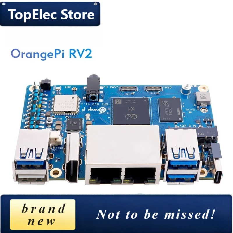 TopElec Orange Pi RV2 4GB RAM Single Board Computer DDR4 8-Core RISC-V 2TOPS AI CPU WiFi BT5.0 BLE M2 PCIE SSD Mini PC Support U