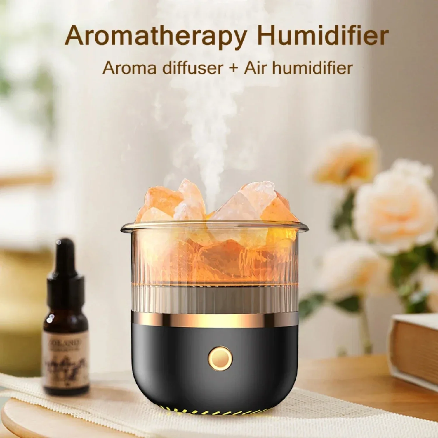 Stunning Crystal Stone USB Essential Oil Diffuser - Powerful Ultrasonic Aromatherapy Air Humidifier with 7 Color LED Light Setti