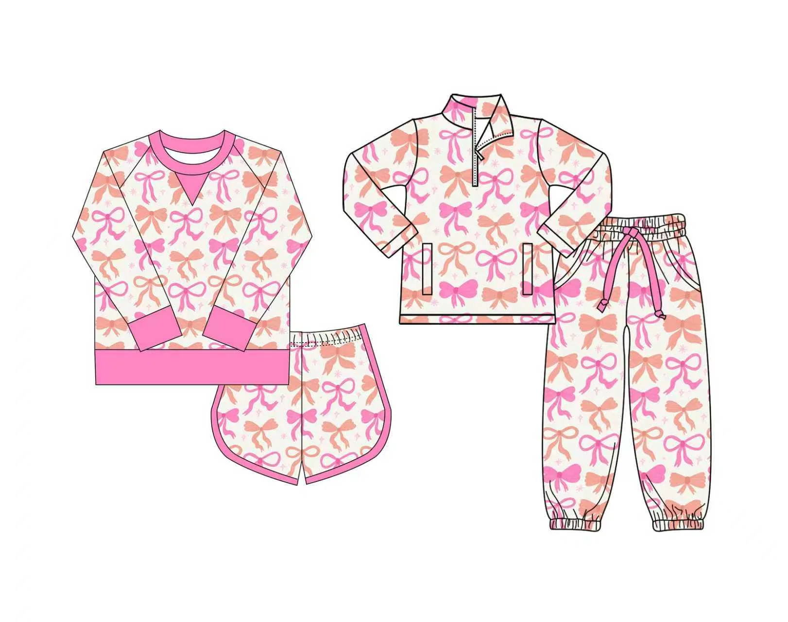 

Boutique Toddler Girls Clothes Colorful Bowknot Print Long Sleeve Short Sleeve Girls Set Sister Clothing