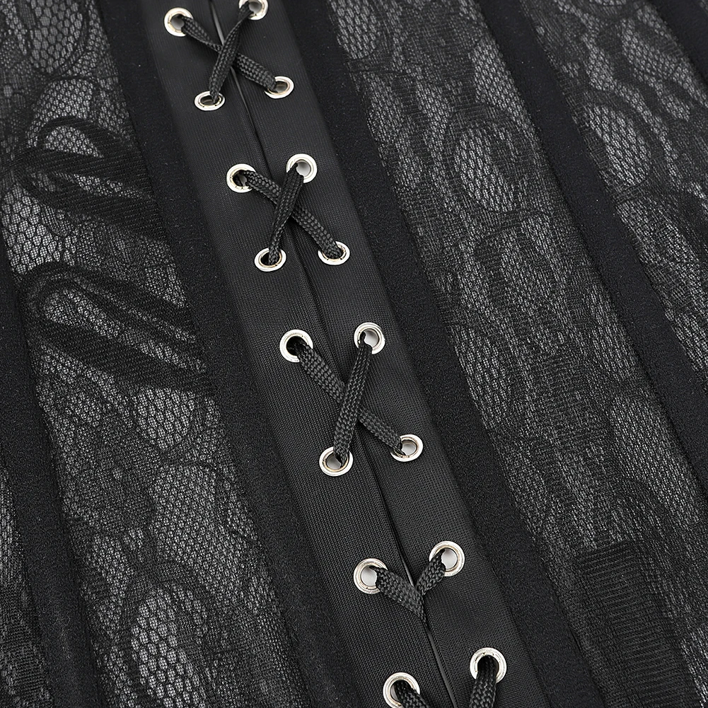 Top de corsé negro transparente, corpiño de encaje hueco, corsé gótico victoriano, corpiño de realce, lencería sexy de talla grande