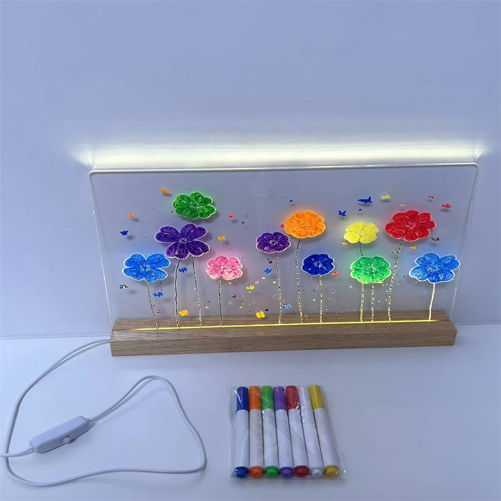 LED Note Board With 7 Colorful Pens Acrylic Dry Erase Board Erasable Neon Sign Clear Writing Board for Office School Home