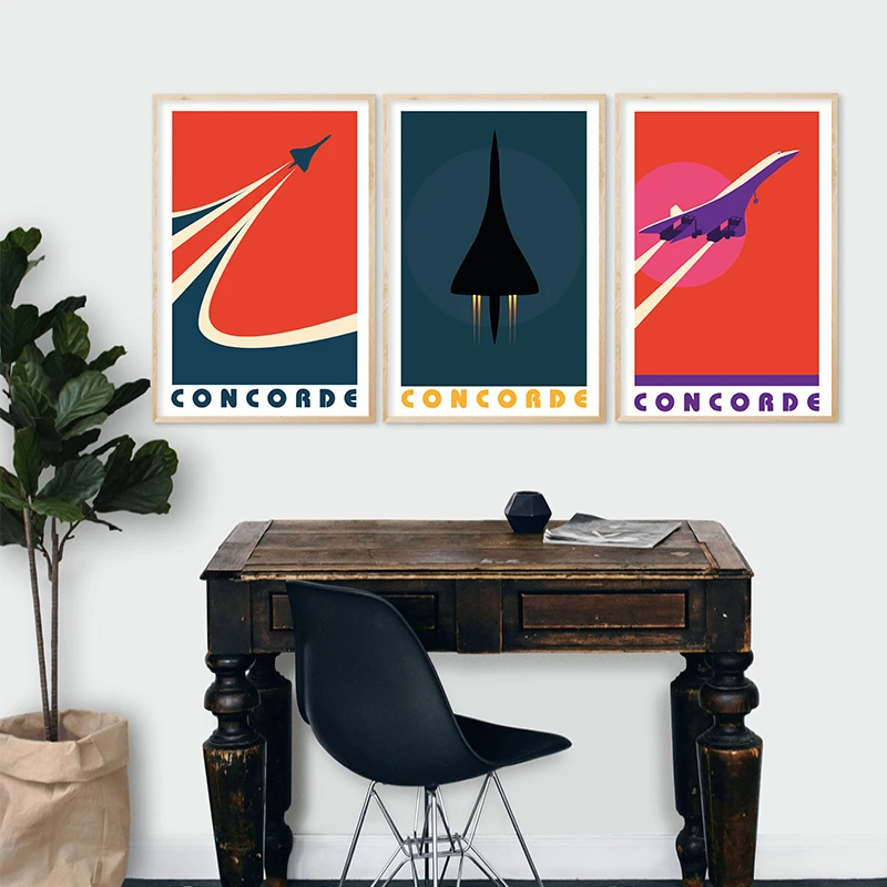 Modern Concorde Into the Sunset Signed Wall Art Canvas Painting Cool Rocket Art Poster Print Wall Picture for Living Room