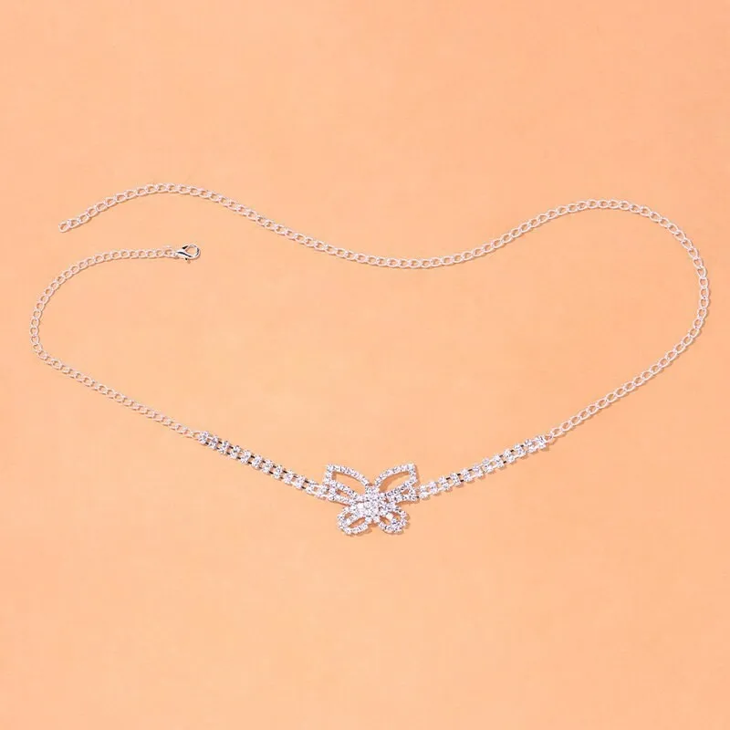سلسلة ساق على شكل فراشة مثيرة للنساء مع ترصيع ماسي، مجوهرات عصرية على شكل سلسلة من حجر الراين للحفلات والنوادي الليلية والمواعدة