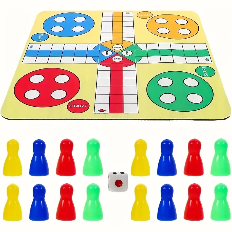 

LUDO chess game set A Simplified Version of The Four-Player Ludo Game with 16pcs, a Mat, And Dice, Made of Rubber Material
