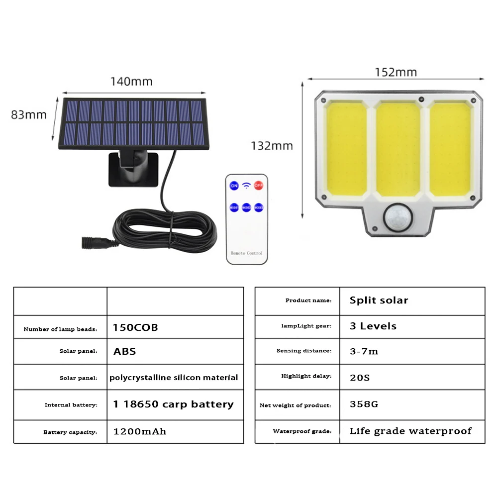 Солнечные светильники для движения, светодиодные COB наружные солнечные светильники для безопасности с дистанционным управлением, IP65 водонепроницаемые настенные светильники