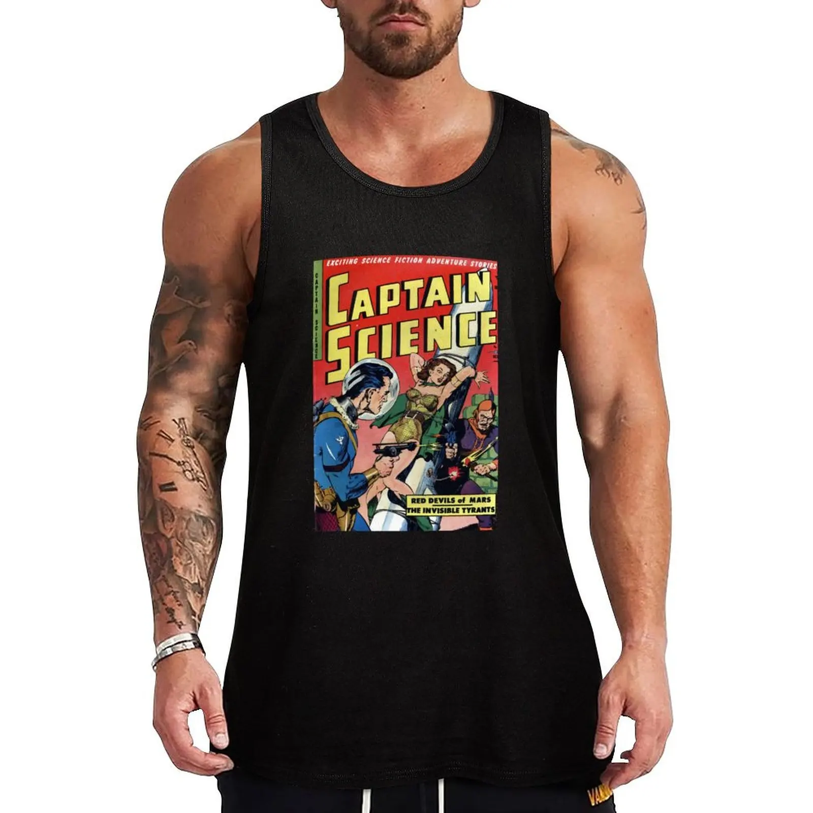 

Captain Science vs Rocket Man Comic Cover Tank Top Men's clothes luxury style gym for men t-shirt for man