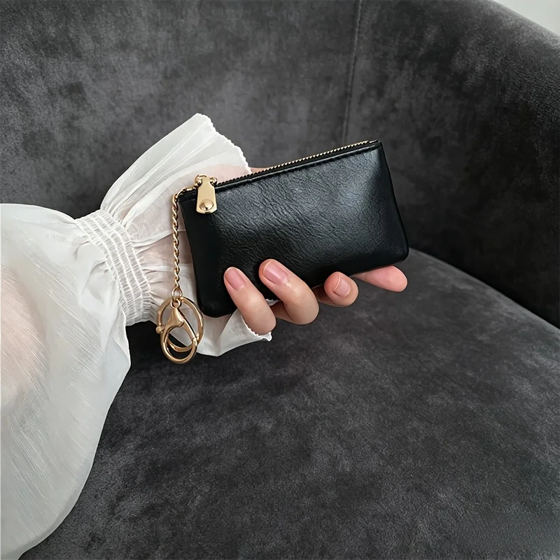 Commute Easy Long Rectangular Zippered Coin Purse, Portable Key Card Bag Mini Cash Storage Pouch for All-Match
