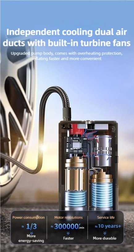 TINSOL Tragbare Elektrische Fahrradluftpumpe 150PSI Kabelloser Reifenfüller Geeignet für Fahrräder, Bälle, Motorräder und Autos – Detail 4