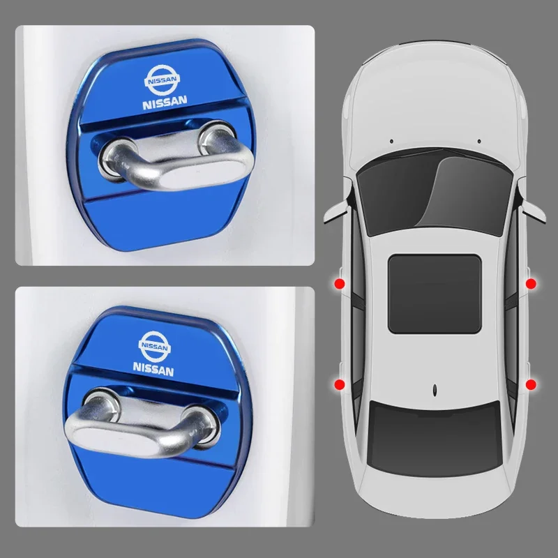 4 قطعة الفولاذ المقاوم للصدأ قفل باب السيارة غطاء تصفيف السيارة لنيسان X-trail قاشقاي ملاحظة جوك سنترا باترول نافارا ميكرا اكسسوارات