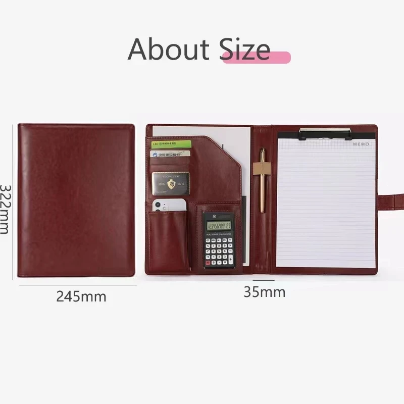 

A4 Document Bags PU Leather File Folder Calculator Binder Organizer Business Contract Storage Manager Portfolio Office Supplies
