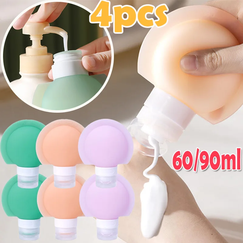 4Pcs 60ml/90ml Travel Botttle Set Refillable Bottle Soft Silicone Lotion Shampoo Container Squeeze Tube Empty Bottle Wholesale