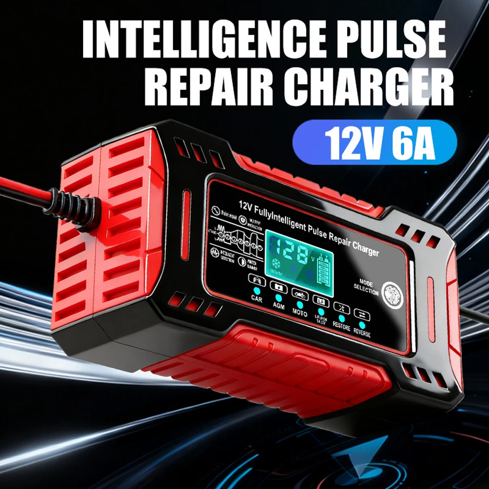 12V 6A Intelligent Battery Charger For Lead Acid Batteries Car and Motorcycle Pulse Repair Tester Automotive Battery Charger