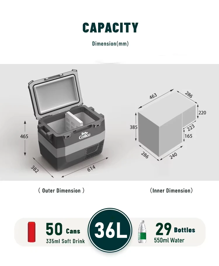 Colku GC40e Compressor Cooler Box 36L Portable Mfridge 12V Outdoor Car Refrigerator With Cup Holder