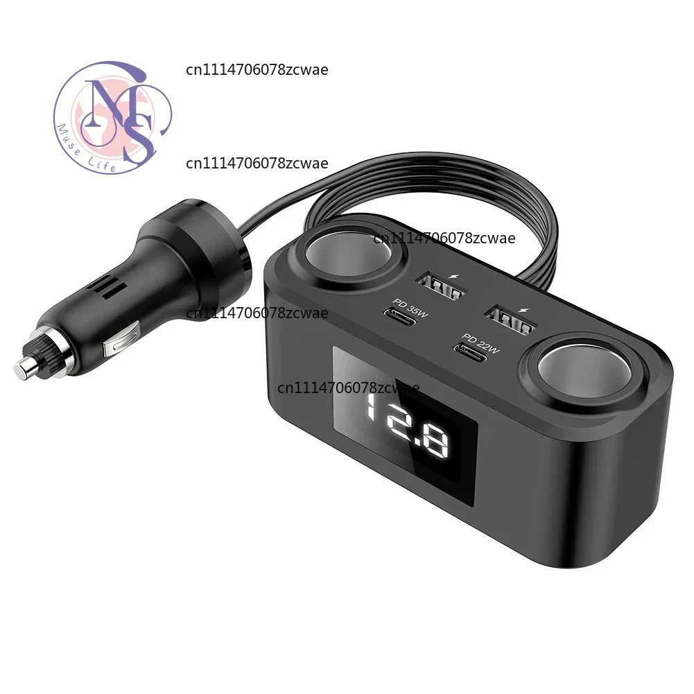 100W PD QC3.0 Fast Charging Car Charger 12V-24V 4 USB Ports Car Cigarette Lighter Socket Splitter Charger with Extension Cable