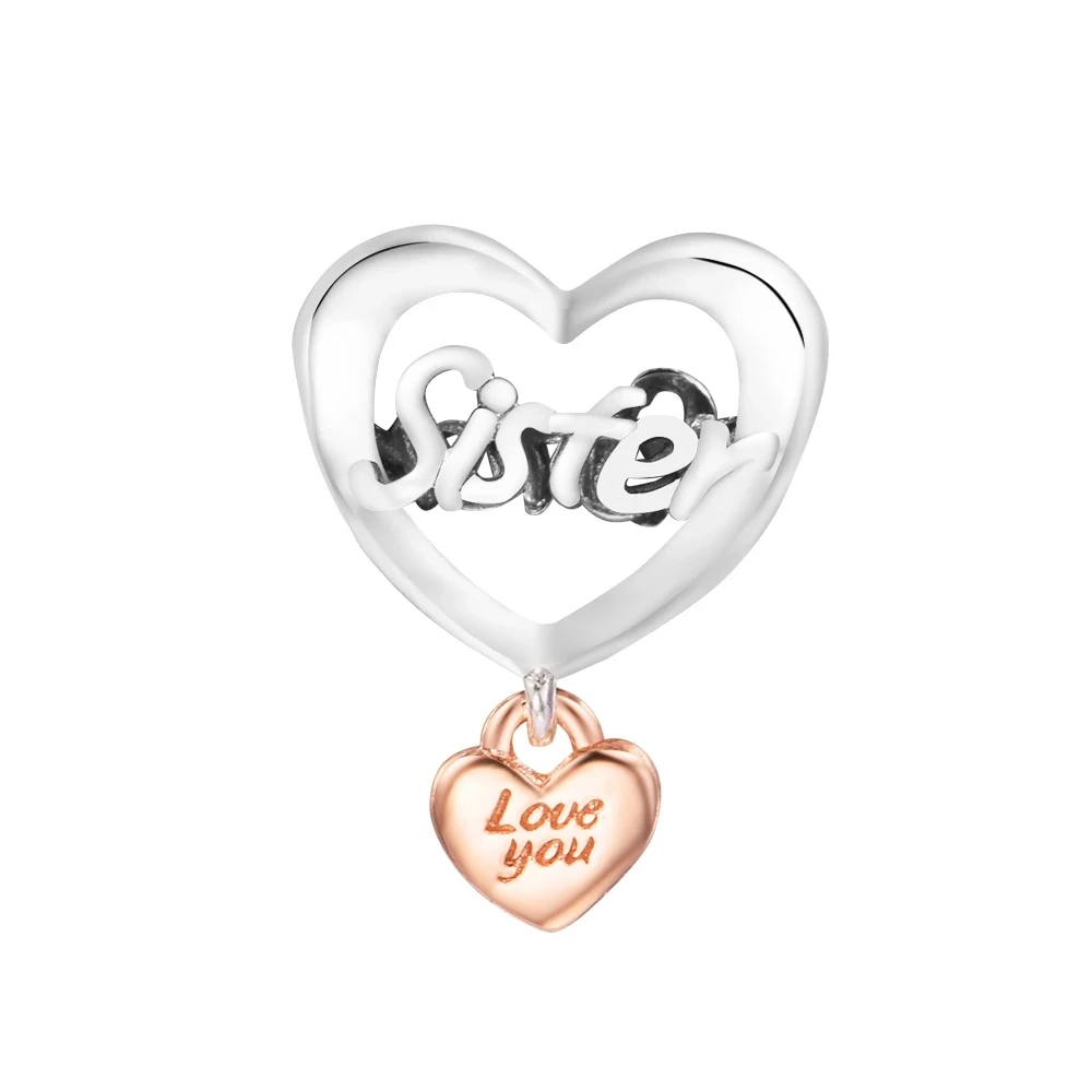 

Plata Love You Sister Heart Charm 2022 S925 Sterling Silver Couple Pendant Autumn Charm Bracelets Beads for Jewelry Making