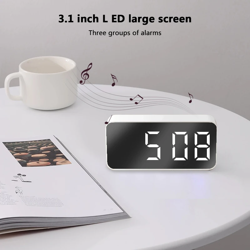 LED Mirror Table Clock Digital Alarm Snooze Display Time Night Light Desktop USB Alarm Clock Home Decor Kid Gift