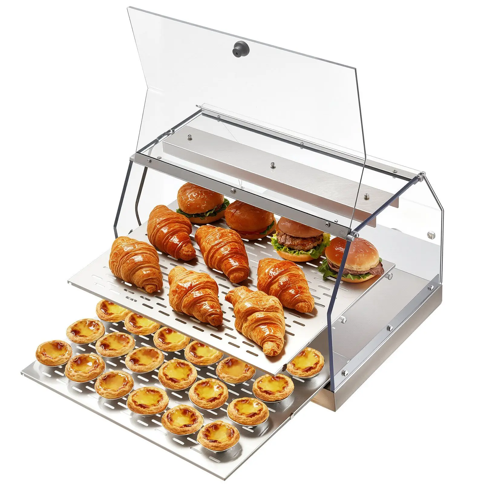 

2-Tier Commercial Food Warmer Display, 450W Food Display Warmer with Light, Detachable Shelves and Double-Sided Door Design,