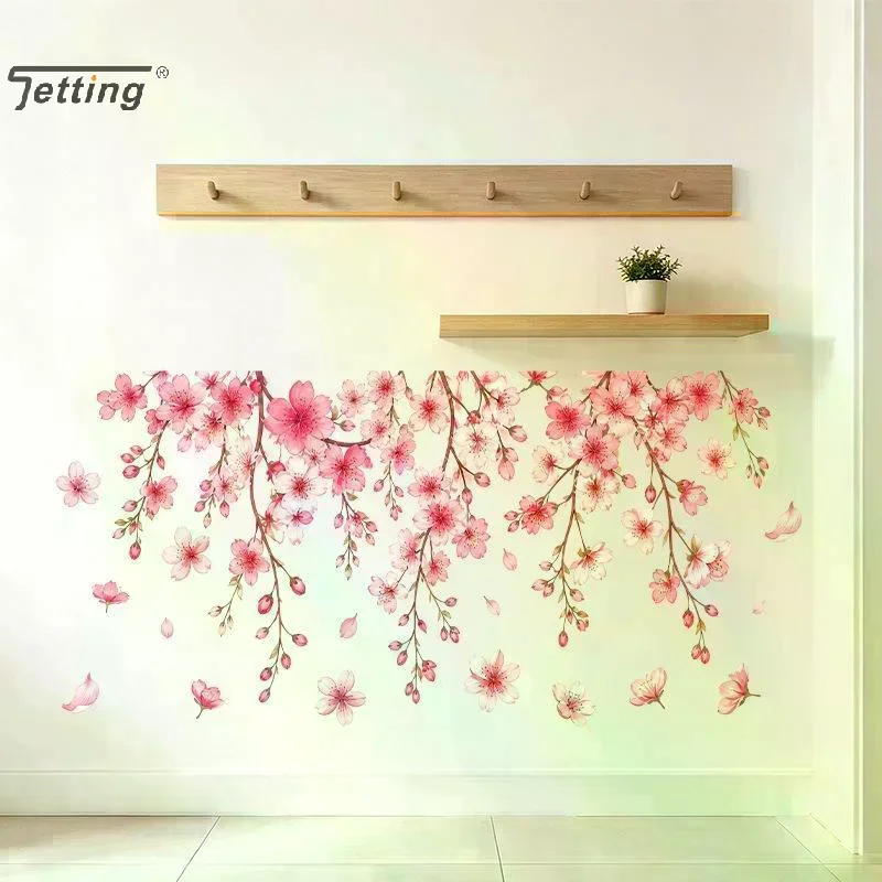 Pink Cherry Blossom Wall Stickers Self Adhesive Waterproof Perfect For Living Room Bedroom Home Decor