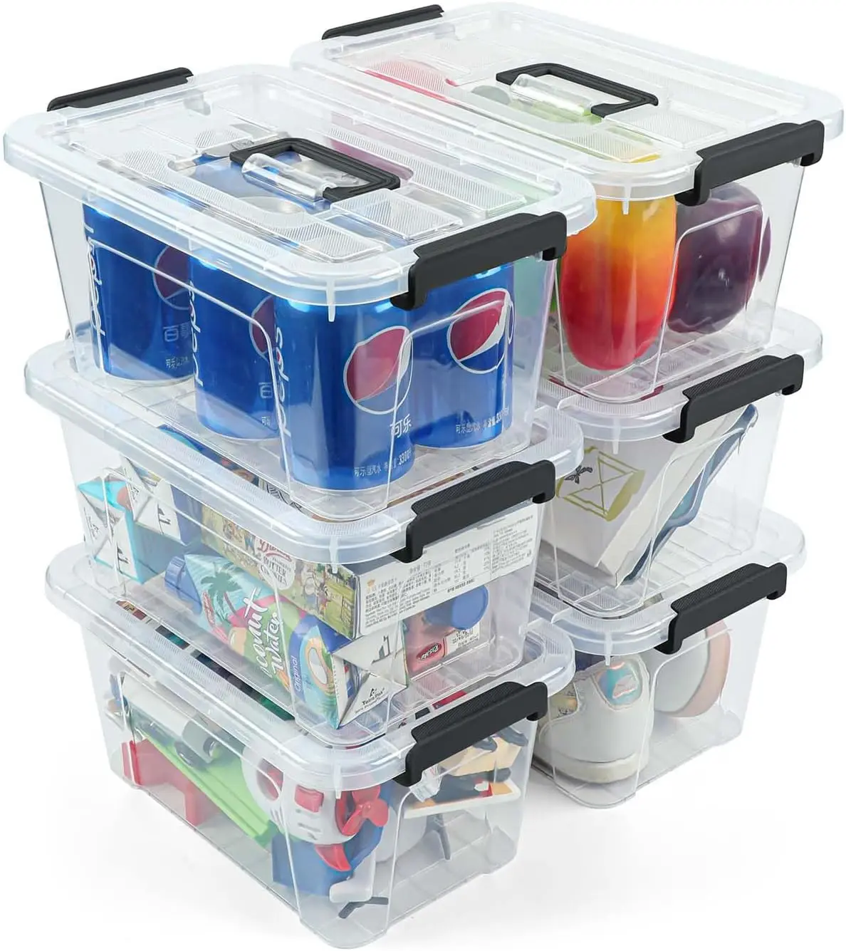 

6-Pack Clear Plastic Storage Bins with Lids, Stackable Organizers for Home Office Pantry
