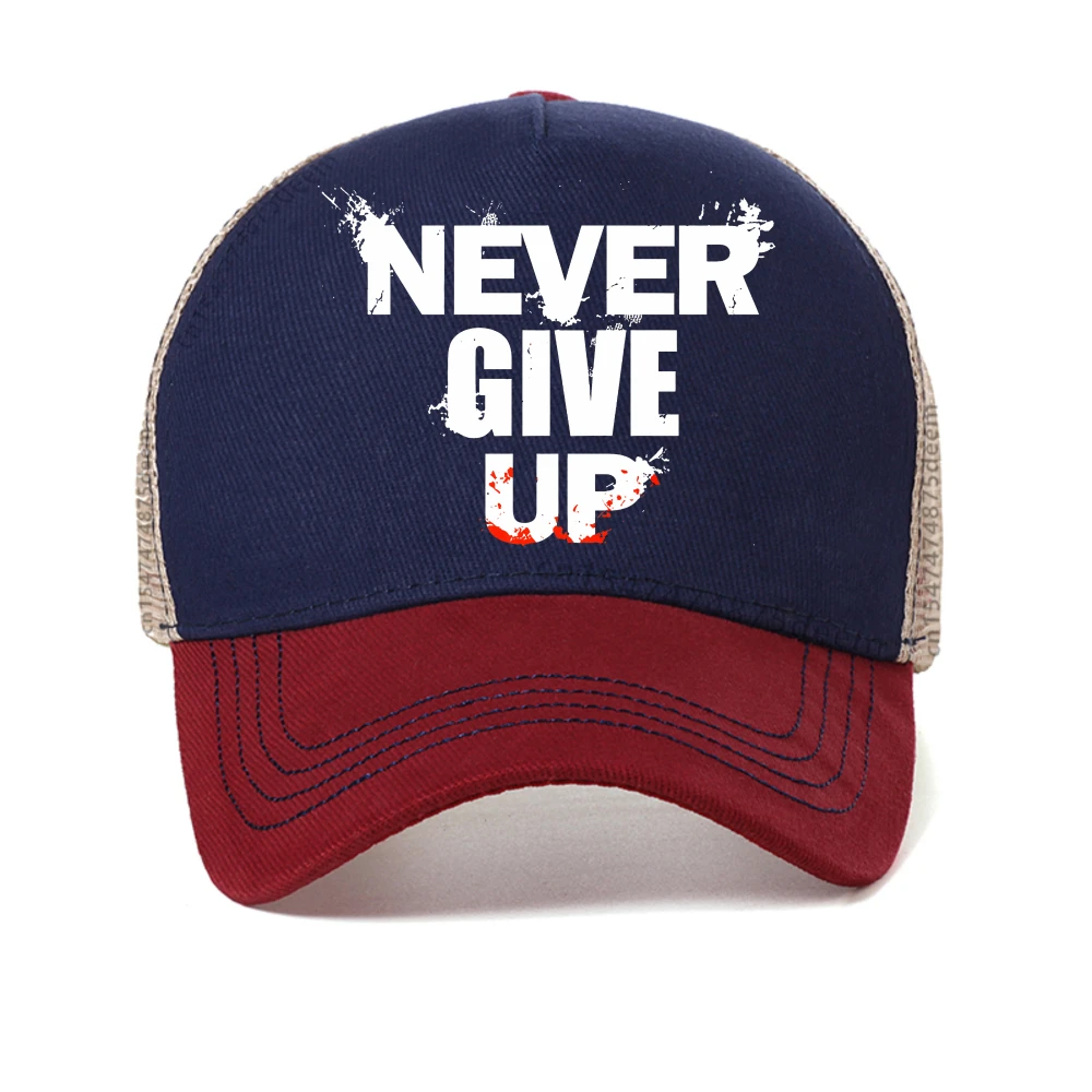 NEVER GIVE UP baseball cap Men's summer fashionable casual sports hat outdoor men mesh adjustable Trucker hats