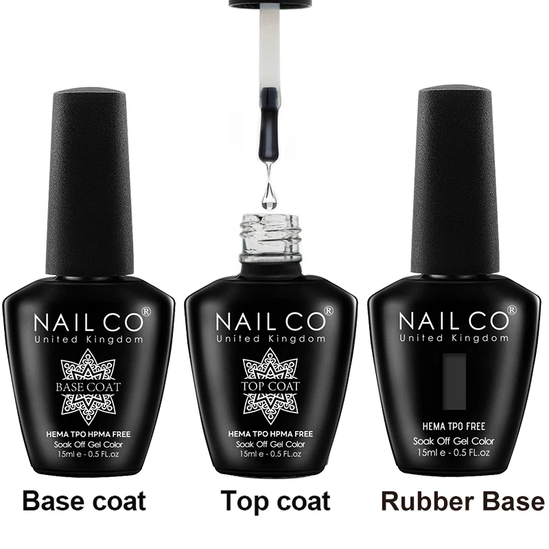 NAILCO 15ml 1 IN 2 Super Functional Rubber Base Gel Hema/TPO Free No Wipe Top Coat And Base Coat Transparent UV LED Cure Varnish