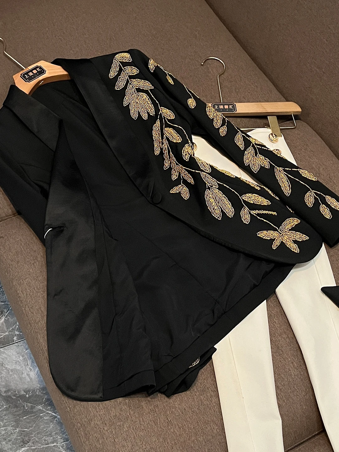 Ele المطرزة الثقيلة خياطة سليم صالح البدلة Jaet الفاخرة Faion ملابس العمل تخفيف Busin ألياف البوليستر عادية #3