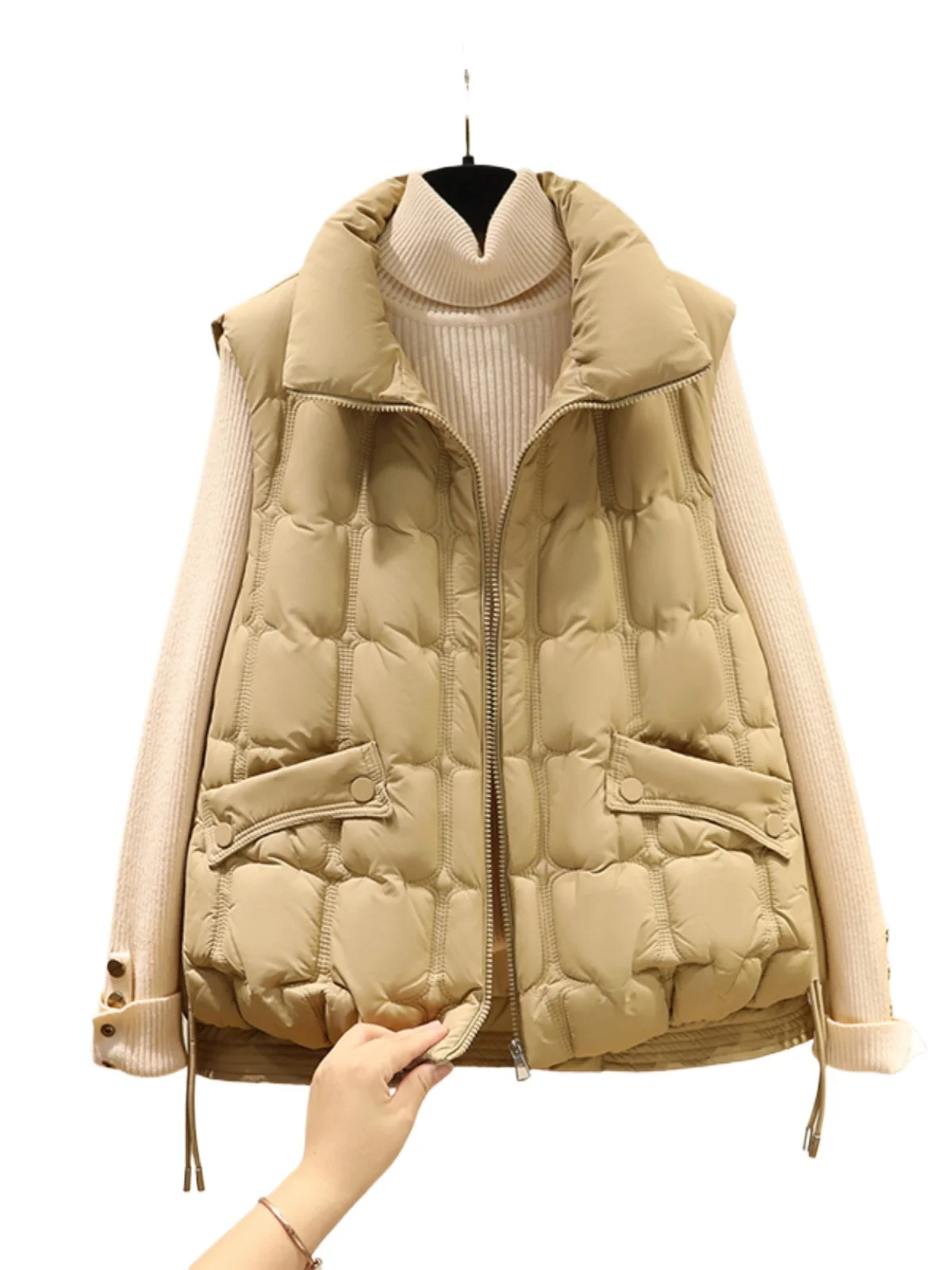 여성용 숏 다운 코튼 베스트 두꺼운 가을 겨울 신상 스탠드 칼라 패션 숄더 패드 코튼 베스트 재킷