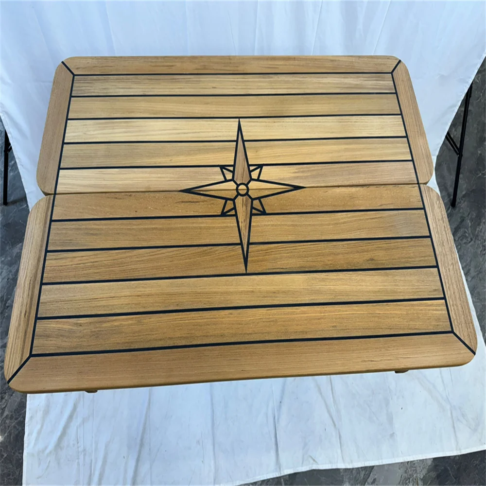 Folding Teak Table Top 680/340x1000mm,26.8/13.4x39.4 Inch Rectangular Star Inlay Marine Boat Yatch RV TF34100