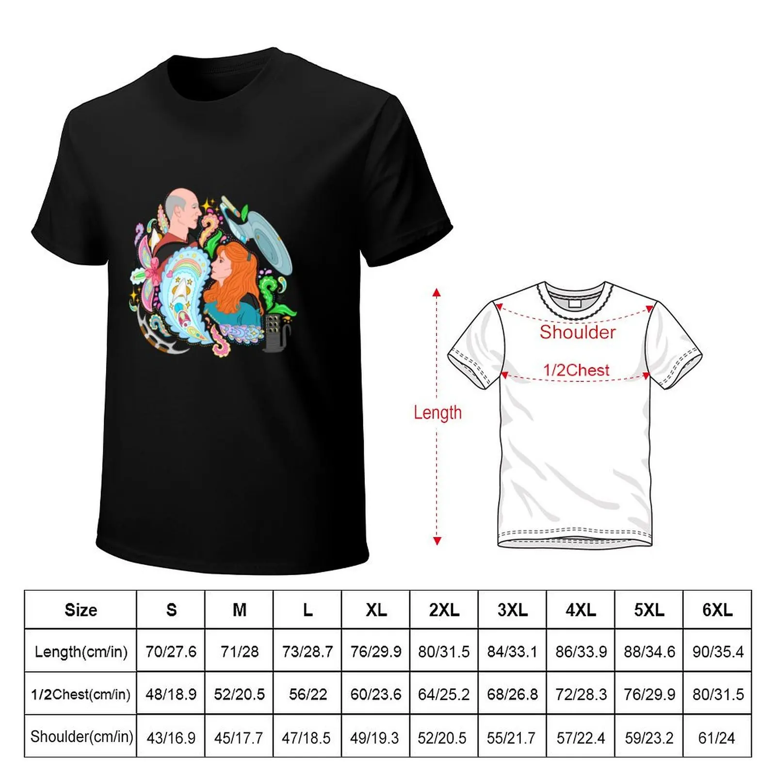 Beverly and Jean-Luc Star Paisley Pattern rainbow T-Shirt Daily Wear Plain Short Sleeve Shirt