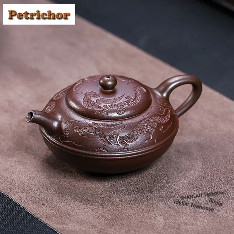

180ml Antique Yixing Purple Clay Teapots Handmade Dragon Pot Raw Ore Purple Mud Tea Soaking Kettle With Filter Zisha Tea Set Tea