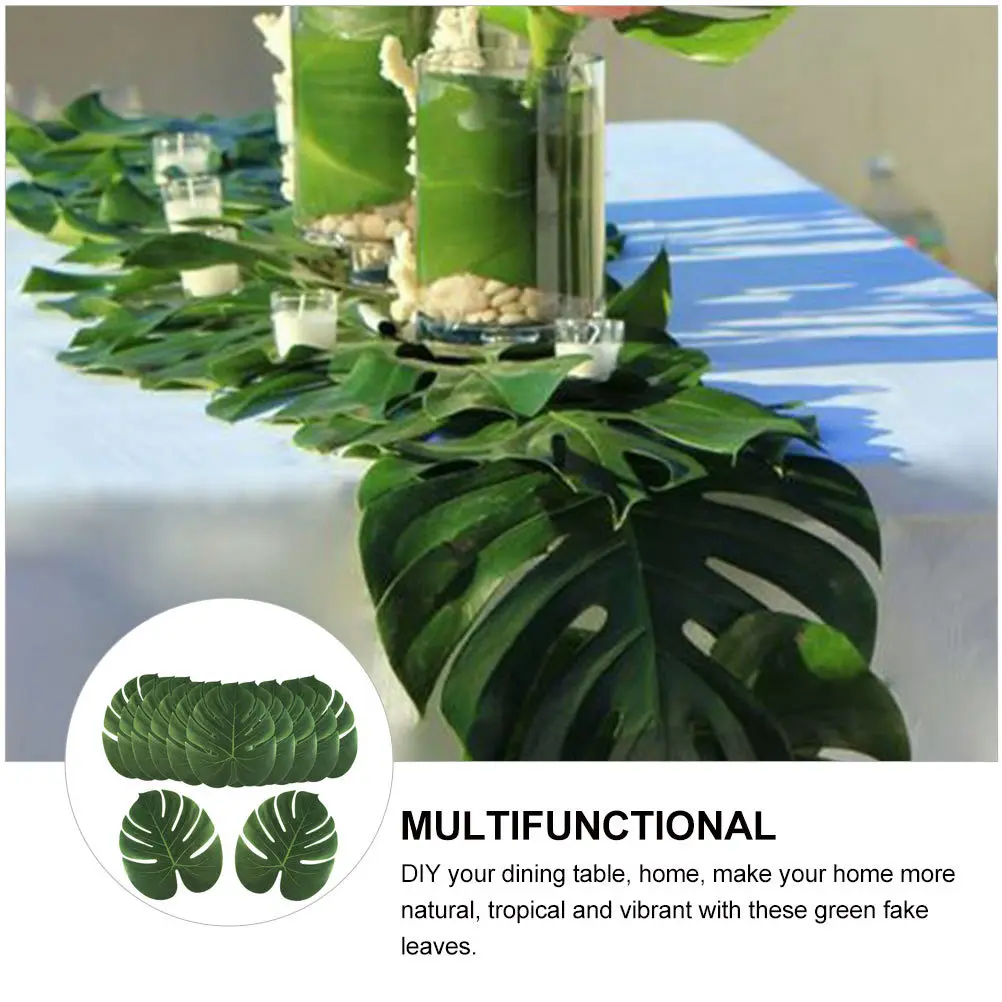 

12Pcs Palm Leaf Table Mats 29x35cm Artificial Tropical Leaves Decor Pad for Party DIY Home Fake Monstera Green naments Reusable