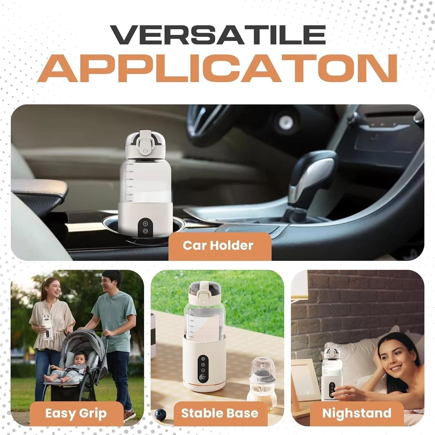 تدفئة زجاجات الأطفال المحمولة القابلة لإعادة الشحن 37-55 ℃   تسخين سريع وإزالة الجليد لمياه الحليب، سخانات زجاجات كهربائية لاسلكية للسفر