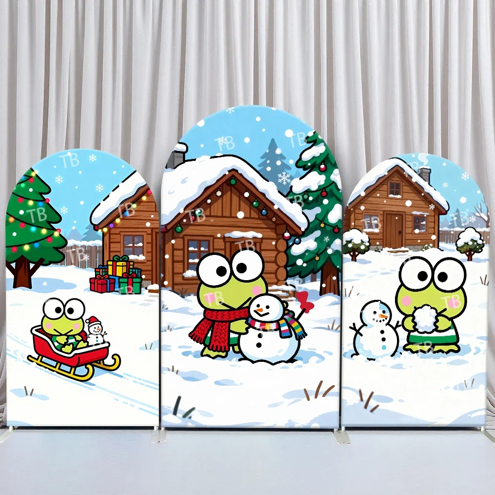 

Sanrio Keroppi Winter Cabin Fun Style Arch Backdrop Cover Warm Festive Scene For Kids Birthday Baby Shower Photo Booth
