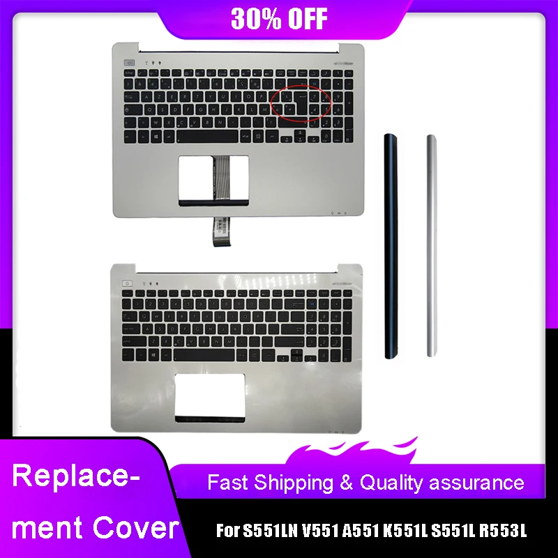 New Laptop For ASUS S551LN V551 A551 K551L S551L R553L Palmrest with US UK Keyboard Upper Replacement Shell Hinge Cover Silver