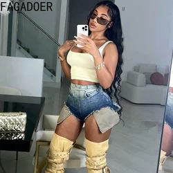 FAGADOER Fashion Y2K Sexy Denim Shorts Women High Waist Pockets Patchwork Ripped Jeans Short Female Stretch Hotsweet Shorts traf