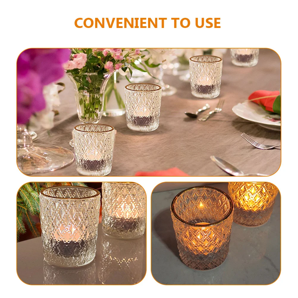 

12Pcs Embossed Glass Holder Simple Design Romantic Table Decor for Wedding Party Candlelight Dinner Bulk Glass Tealight