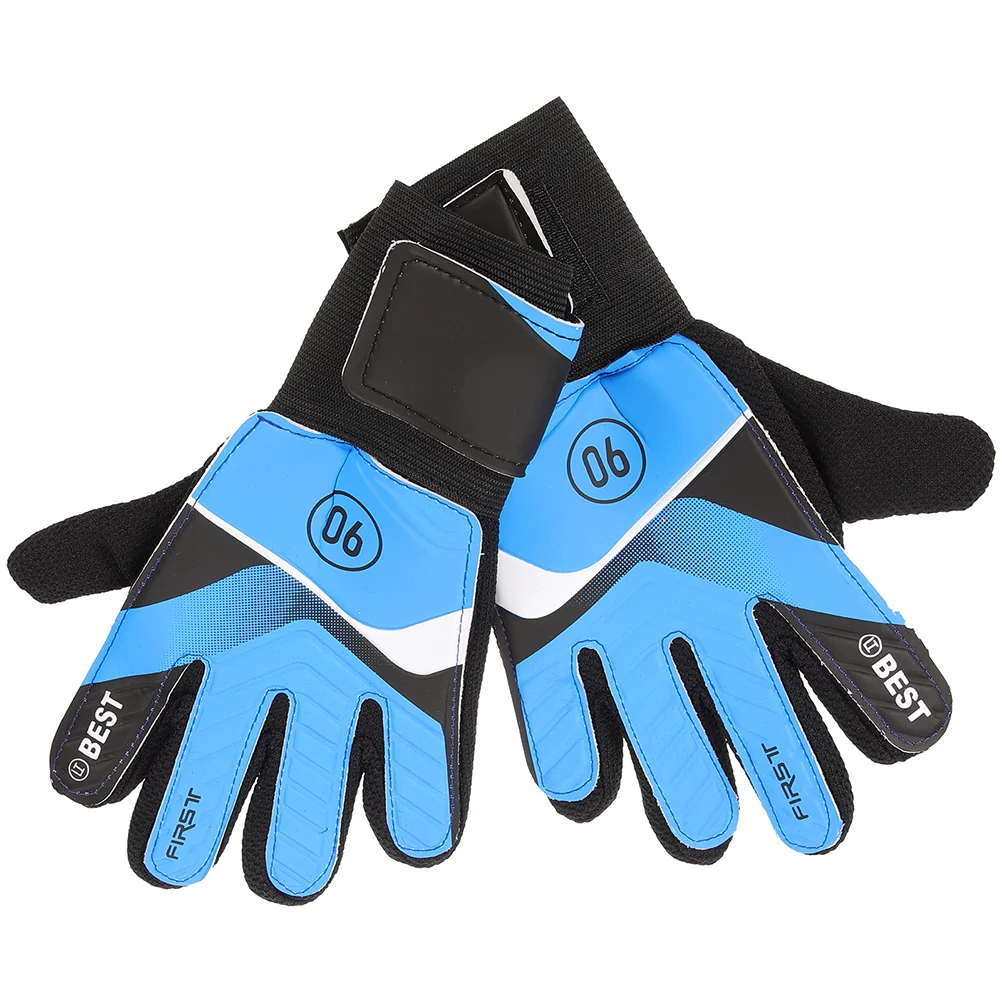 Children and Youth Goalkeeper Gloves Pu Latex Non-slip Protective Football 1 Pair (blue Size 5) Soccer Player Palm Goaltenders