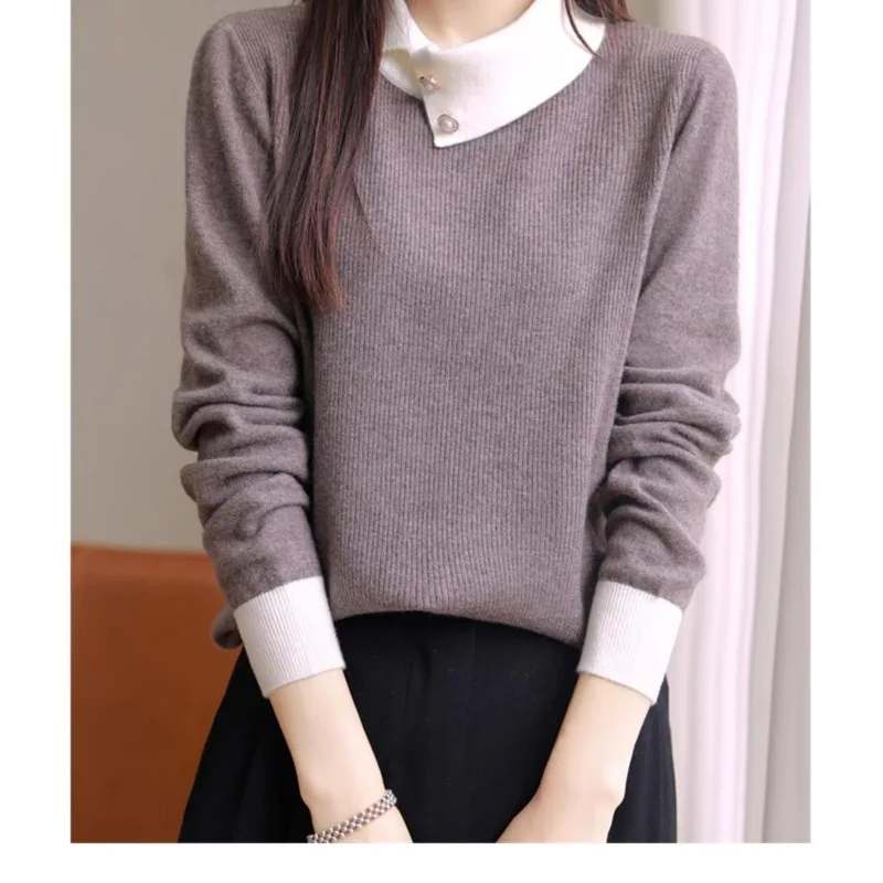 Autumn Winter Women\'s Clothing Turtleneck Screw Thread Pullover Long Sleeved Sweater Knitted Elegant Korean All-match Tops