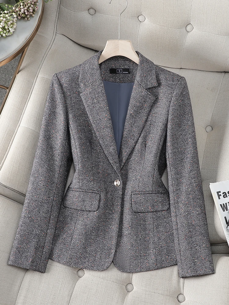 Fashion Gray Coffee Women's Winter Blazer Ladies Female Slim Formal Work Jacket Coat