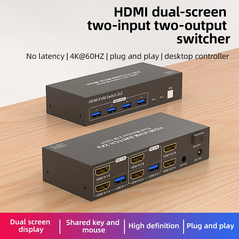 4K 60Hz HDMI KVM Switch Dual Monitor 2 Computers, HDMI USB 3.0 KVM Switcher Extended Display for 2 PC Share Mouse  Keyboard