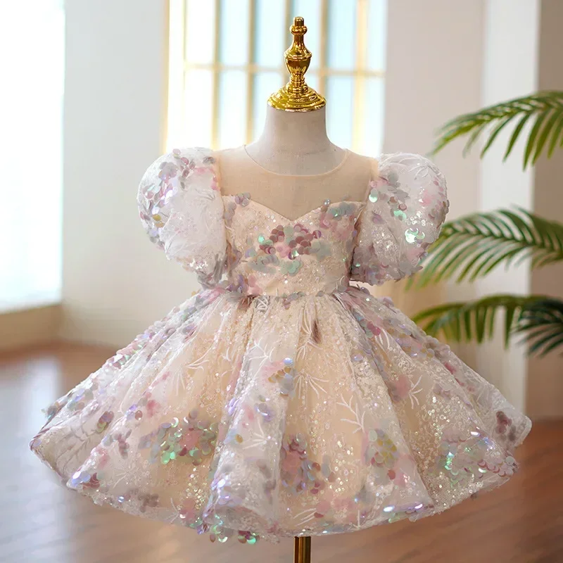 Kinder Abendkleider für Mädchen 3 12 14 Jahre Kinder Geburtstags feier Luxus flauschige Ballkleid Hochzeit Abschluss ball formelle Spitze Kleid