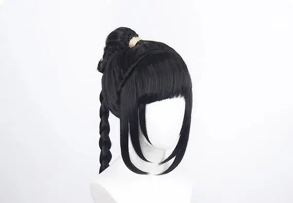 ShadowHeart Wig Cosplay, Wig hitam panjang dengan telinga tahan panas rambut sintetis pesta Halloween + topi Wig