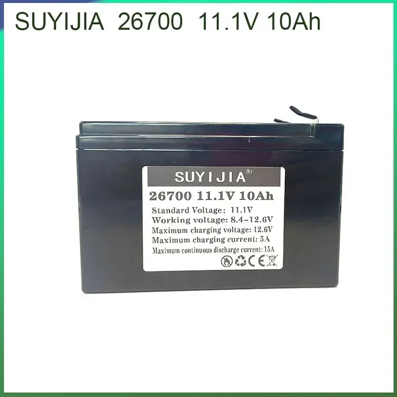 New 11.1V 10000mAh LiFePo4 Rechargeable 26700 12V Battery Pack 4000+Cycles Lithium Battery for Solar Power Lighting Built-in BMS