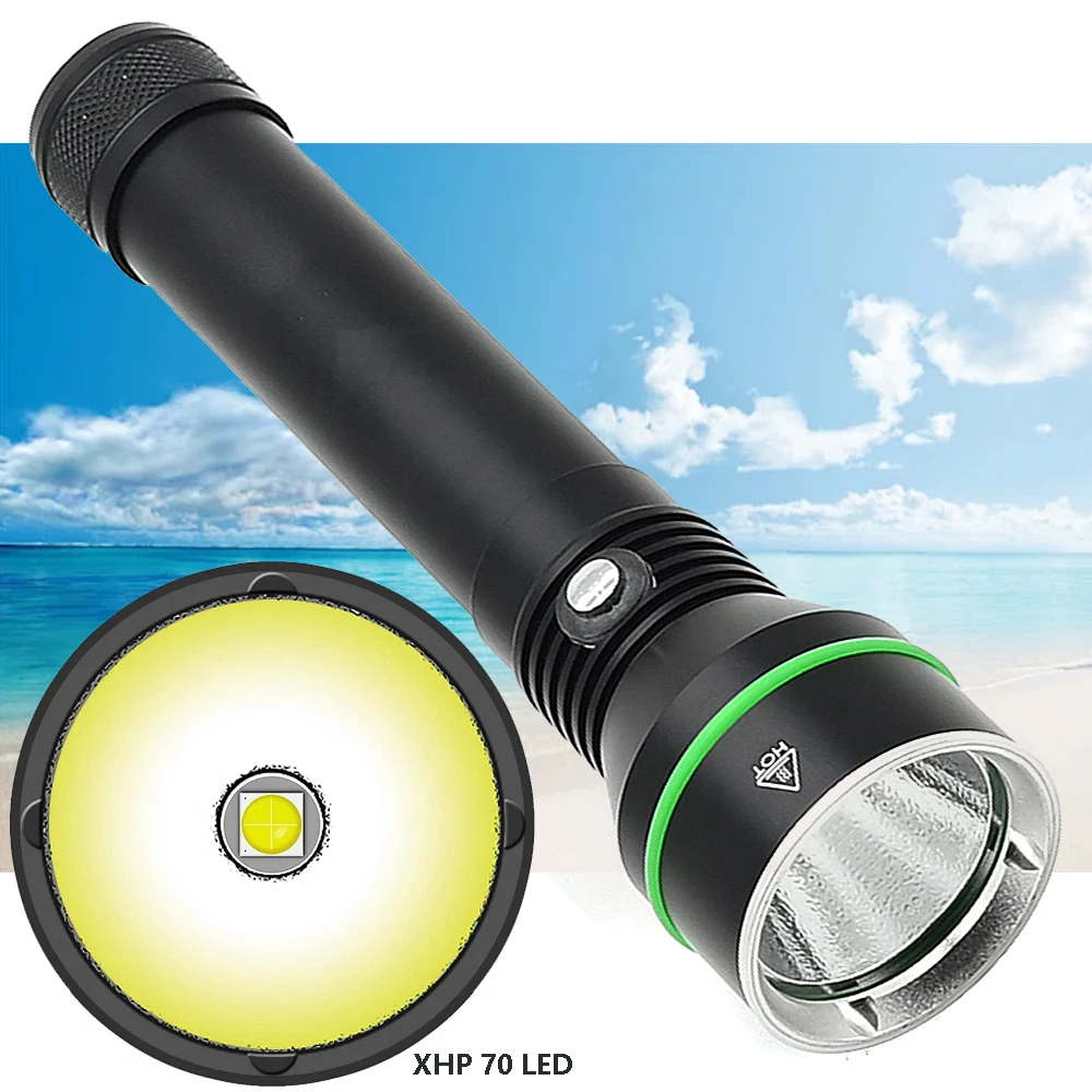 High power XHP70 bright diving aluminum alloy flashlight diving photography waterproof light 26650 charging