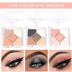 CmaaDu New 5 Color Eyeshadow Palette Butter Orange Brown Pearly Matte Glitter Eyeshadow Shiny Eye Shadow Long-lasting Eye Makeup