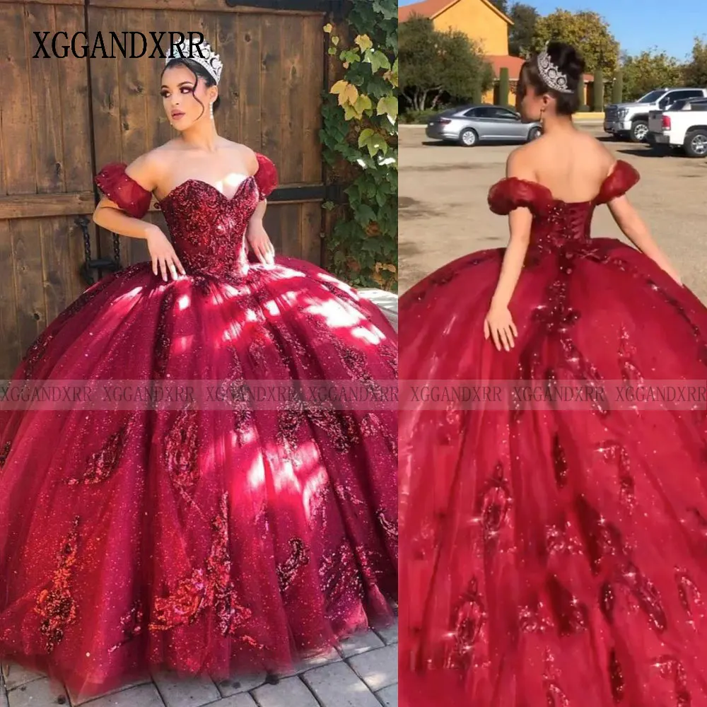 Vestido Quinceanera vermelho com mangas destacáveis e aplique de renda, doce vestido princesa concurso, vestido princesa querida, 15 16, 2024